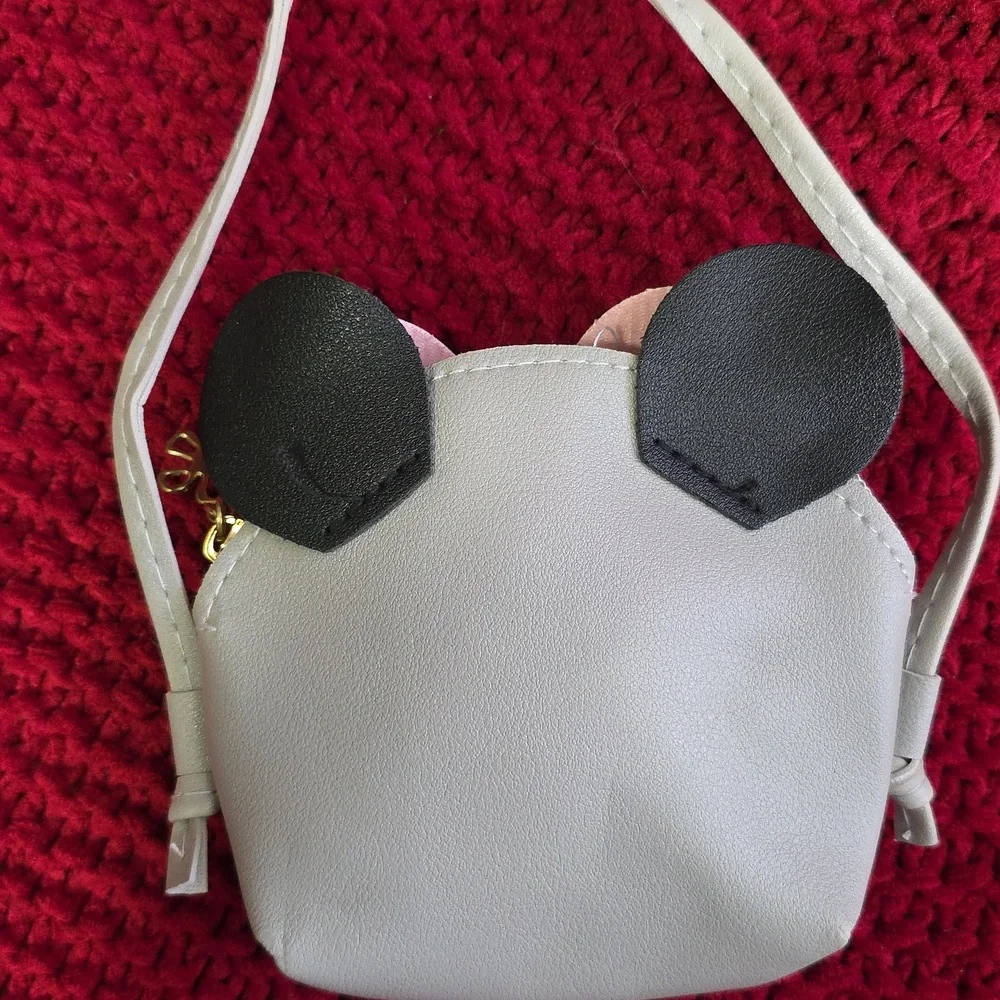 Kids Pink and Gray Bow Crossbody Bag 4x5 Inches Minnie Mouse